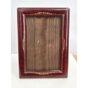 Vtg A Grispigni Roma Italian Leather Picture Frame Burgundy Gold Gilt Tooled 4x6
